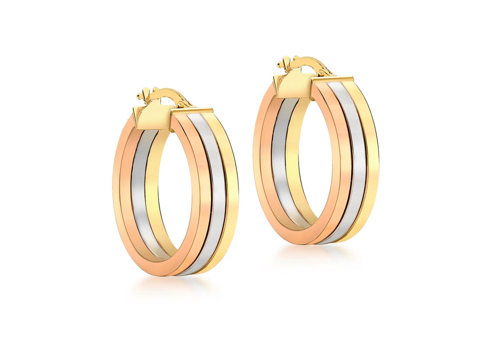 9ct 3-Colour Gold 18mm Polished Creole Earrings