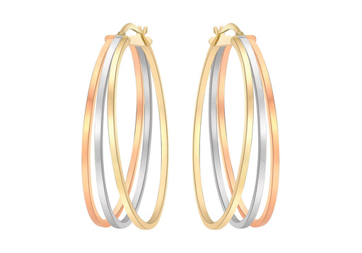 9ct 3-Colour Gold Oval Polished Creole Earrings