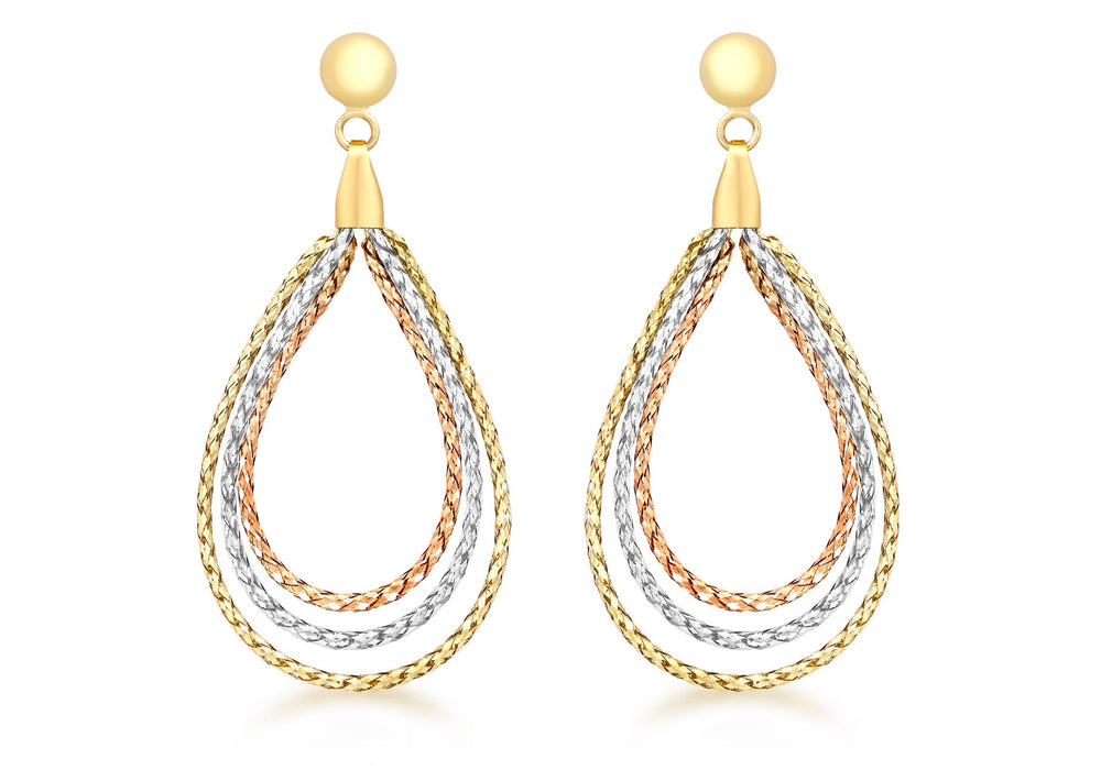 9ct Tri-Colour Gold Woven Drop Earrings