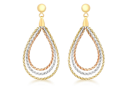 9ct Tri-Colour Gold Woven Drop Earrings