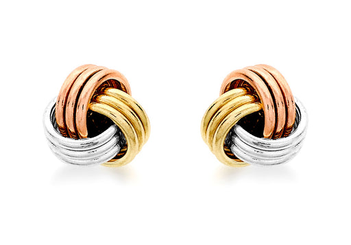 9ct 3-Colour Gold 5mm Knot Stud Earrings