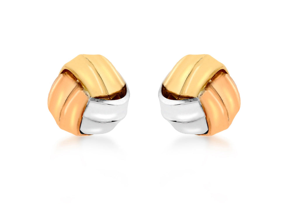 9ct 3-Colour Gold 11mm Knot Stud Earrings