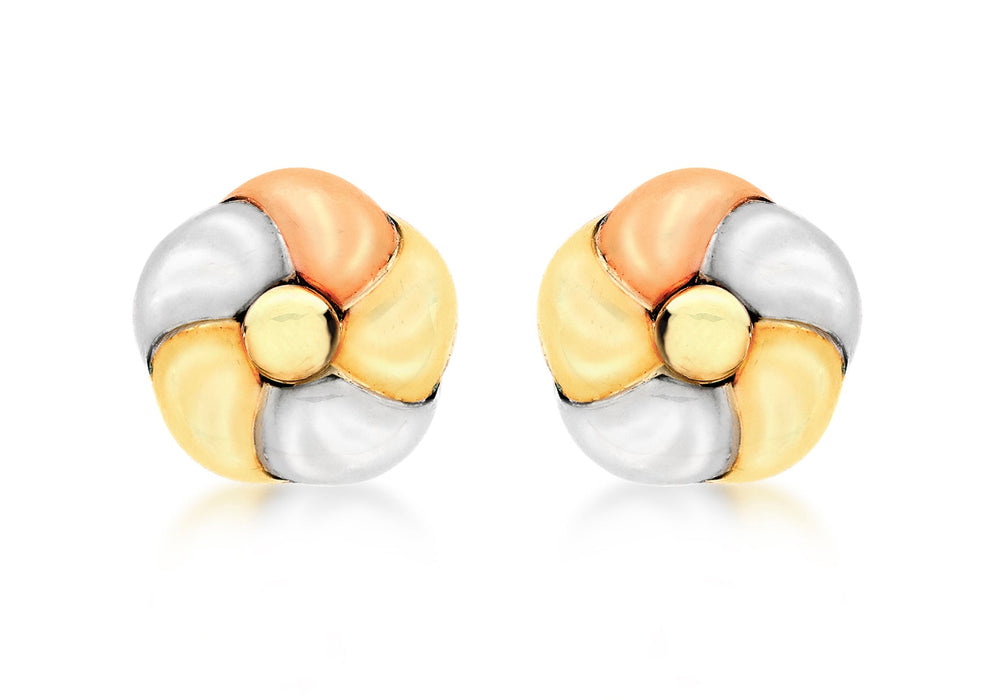 9ct 3-Colour Gold 13mm Flower Stud Earrings