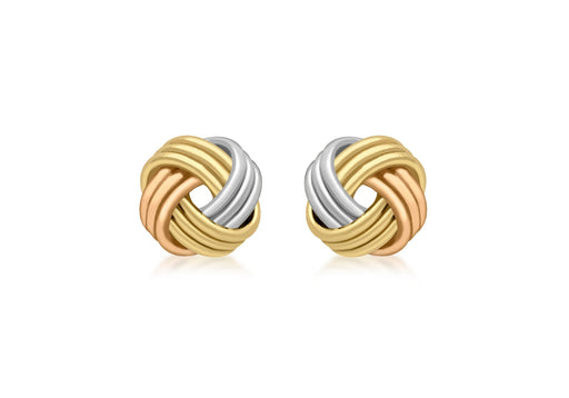 9ct 3-Colour Gold 9mm Triple-Knot Stud Earrings