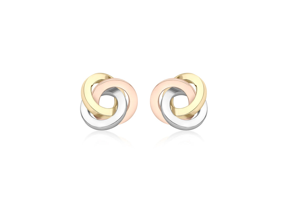 9ct 3-Colour Gold 9.5mm x 10mm Square-Tube Knot Stud Earrings