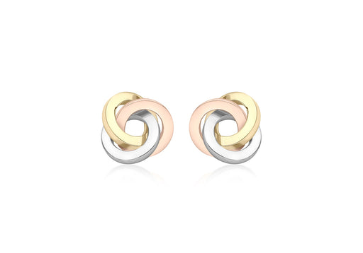 9ct 3-Colour Gold 9.5mm x 10mm Square-Tube Knot Stud Earrings
