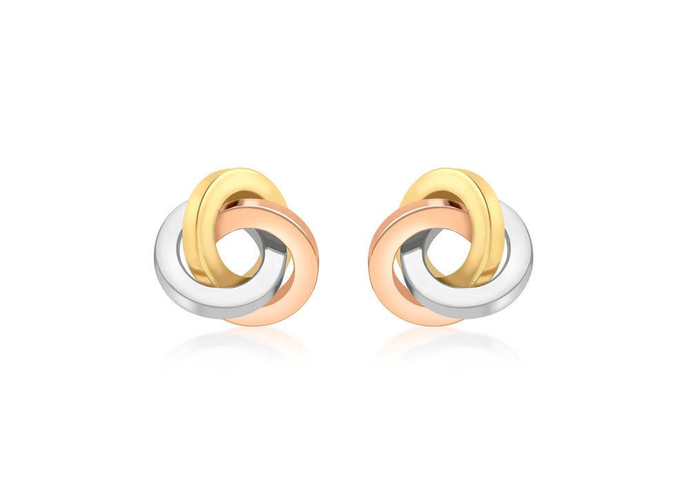 9ct 3-Colour Gold 13mm Square Tube Knot Stud Earrings