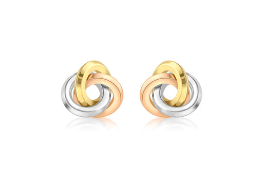 9ct 3-Colour Gold 13mm Rhombus Tube Knot Stud Earrings