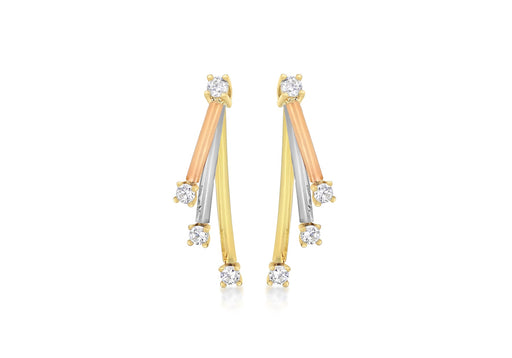 9ct 3-Colour Gold Zirconia  Triple Bar Drop Earrings