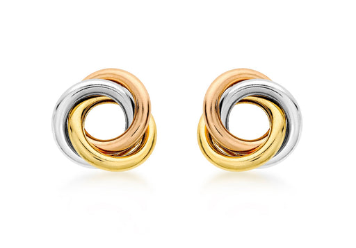 9ct 3-Colour Gold 10mm Knot Stud Earrings
