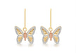 9ct 3-Colour Gold 11mm x 15mm Textured Butterfly Drop Earrings