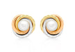 9ct 3-Colour Gold Pearl 12mm Knot Stud Earrings