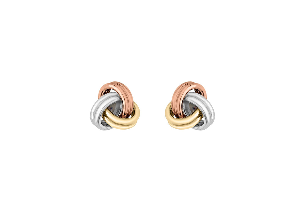 9ct 3-Colour Gold 7mm Knot Stud Earrings