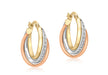 9ct 3-Colour Gold Zirconia  Intertwined Rings Creole Earrings