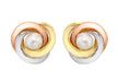 9ct 3-Colour Gold 15mm Knot and Pearl Stud Earrings