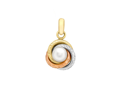 9ct 3-Colour Gold 11mm x 17mm Knot and Pearl Pendant