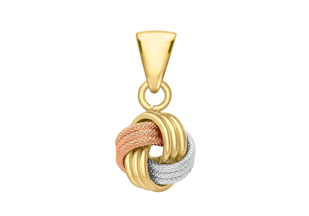 9ct 3-Colour Gold Textured Polished 4-Way Triple-Knot Pendant