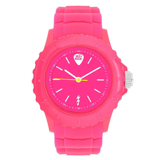Ibiza Rocks Pink Silicone and Plastic Watch, with Ibiza Rocks Writing around Bezel - Dynagem 