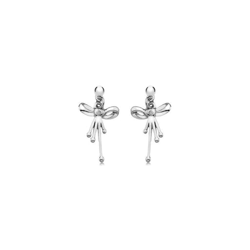 Sterling Silver Bow and Heart Drop Earrings Hand-Set with Diamond Accents