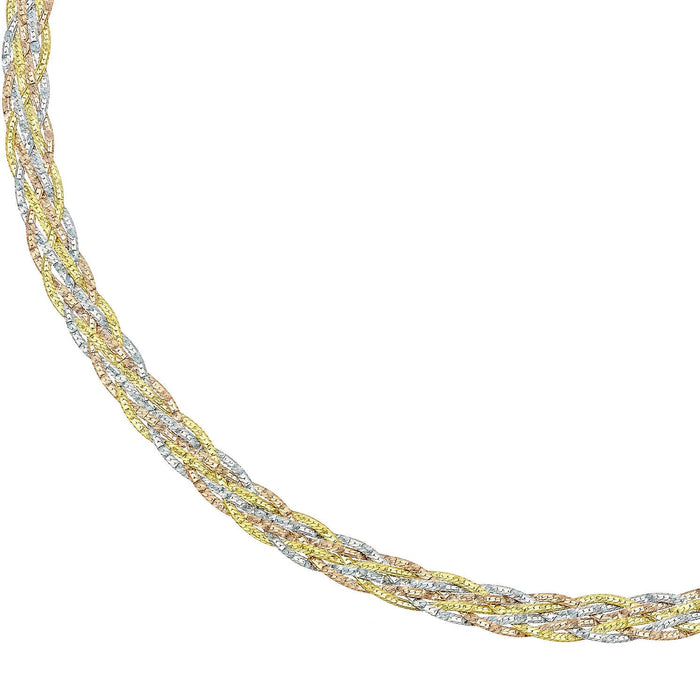 9ct 3-Tone Gold 6 Plait Herringbone Necklace