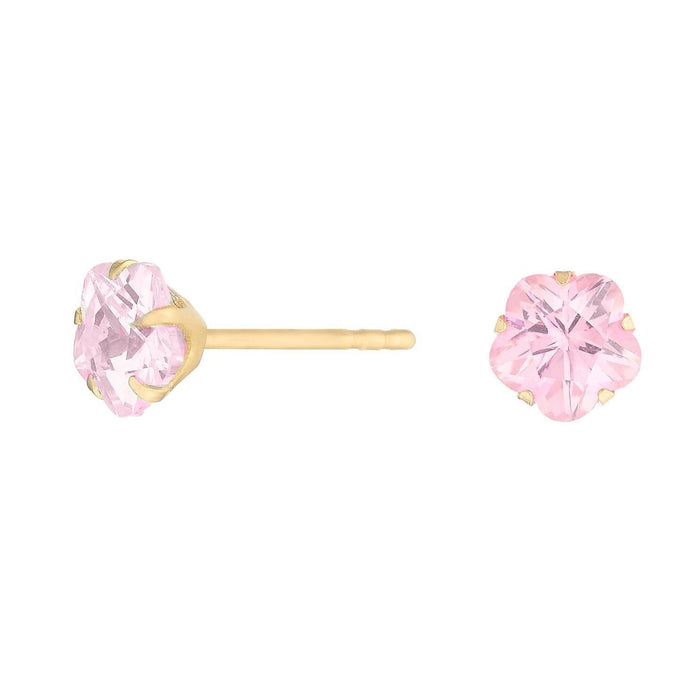 9ct Yellow Gold Pink Zirconia Flower Stud Earrings