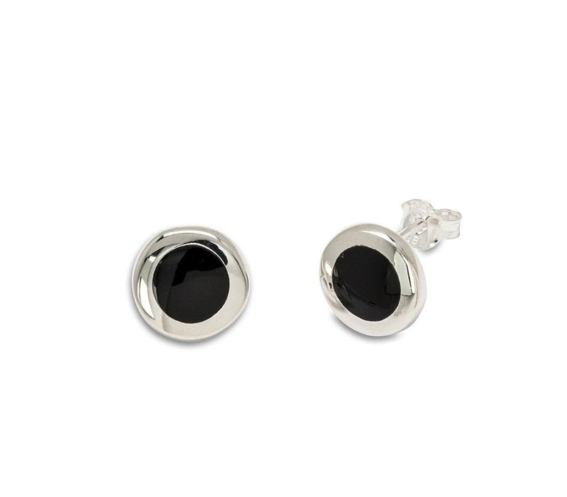 Sterling Silver Round Onyx Stud Earrings