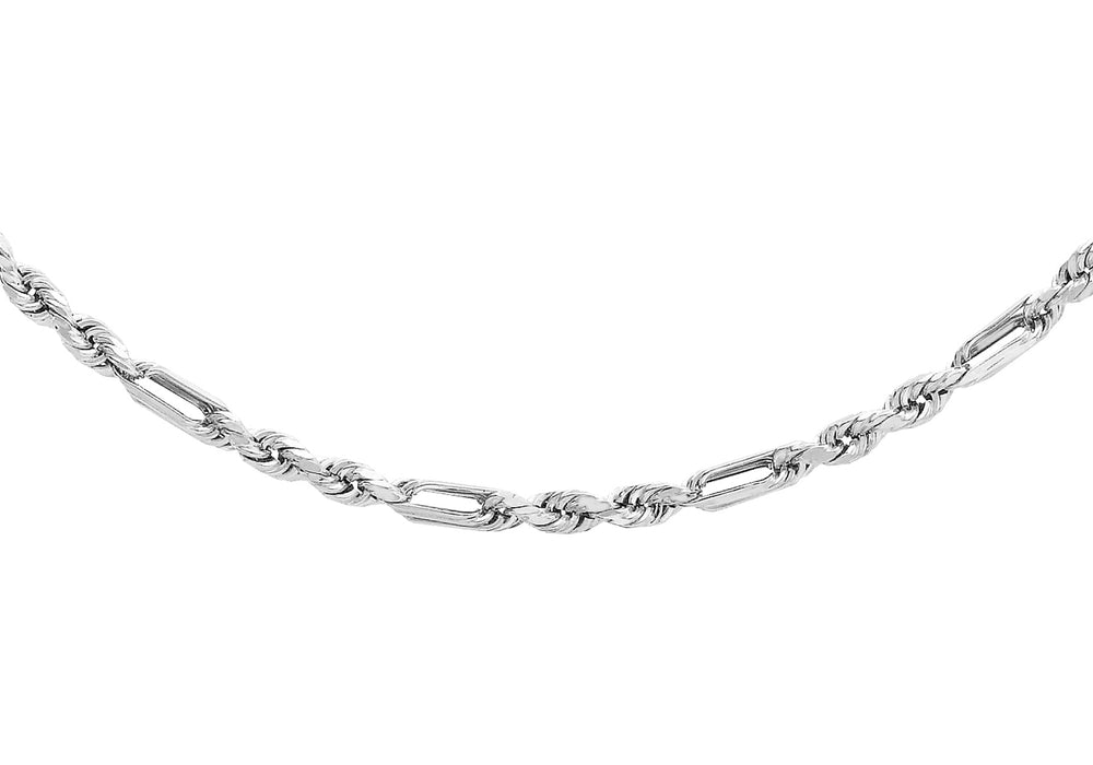 9ct White Gold 40 Diamond Cut Figaro Chain 41m/16"9