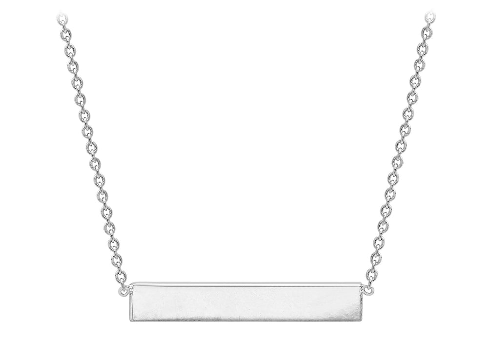 9ct White Gold 22mm x 3mm Horizontal Bar Pendant Adjustable Necklace  41m/16"-43m/17"9