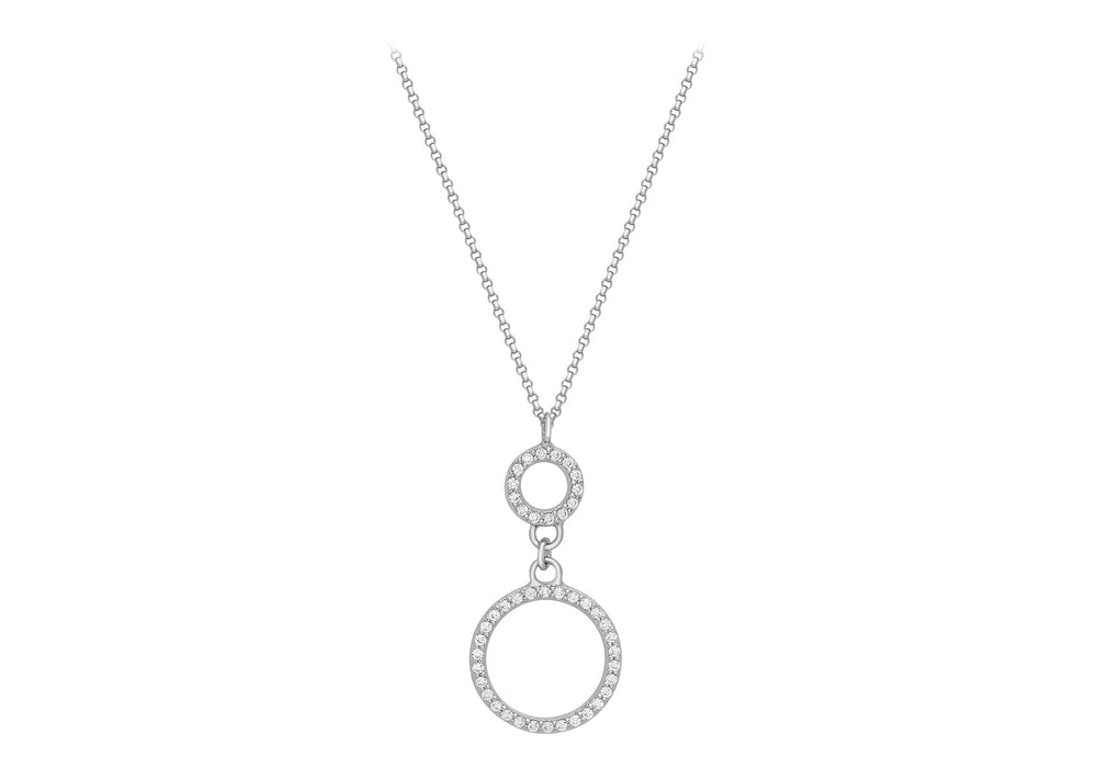 9ct White Gold Double Zirconia  16mm x 32mm Rings Necklace  46m/18"9