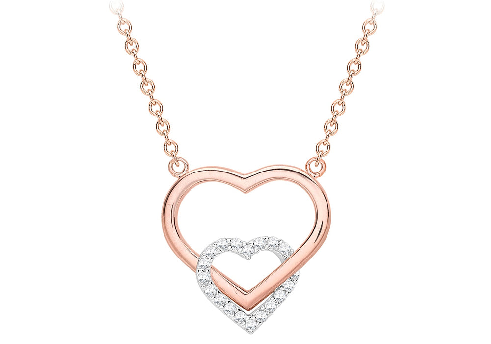 9ct Rose Gold Zirconia  14.6mm x 17mm 2-Heart Adjustable Necklace  41m/16"-46m/189