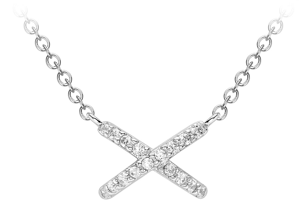 9ct White Gold Zirconia  riss Cross Necklace  46m/18"9