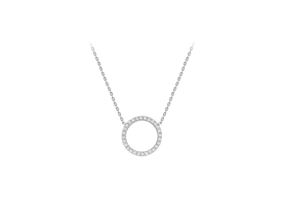 9ct White Gold Zirconia  14.3mm Circle Adjustable Necklace  41m/16"-46m/18"9