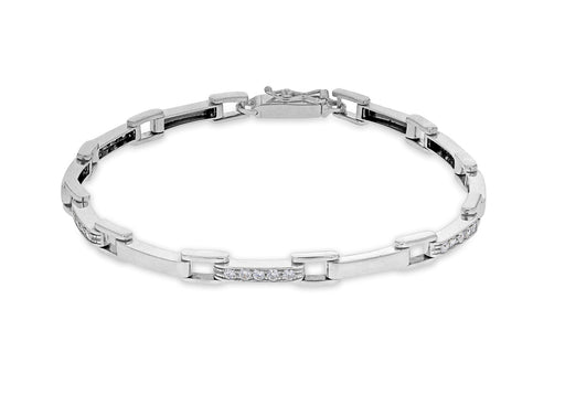 9ct White Gold Stone Set Square Bar Links Bracelet