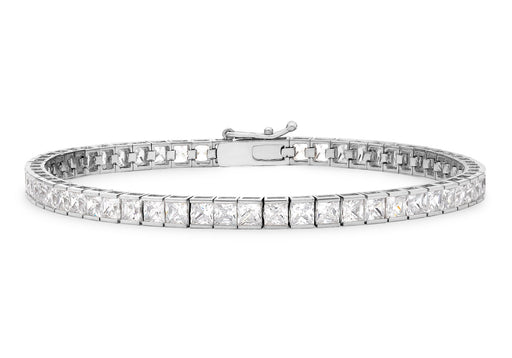 9ct White Gold 3mm Square Zirconia  Tennis Bracelet 19m/7.5"9