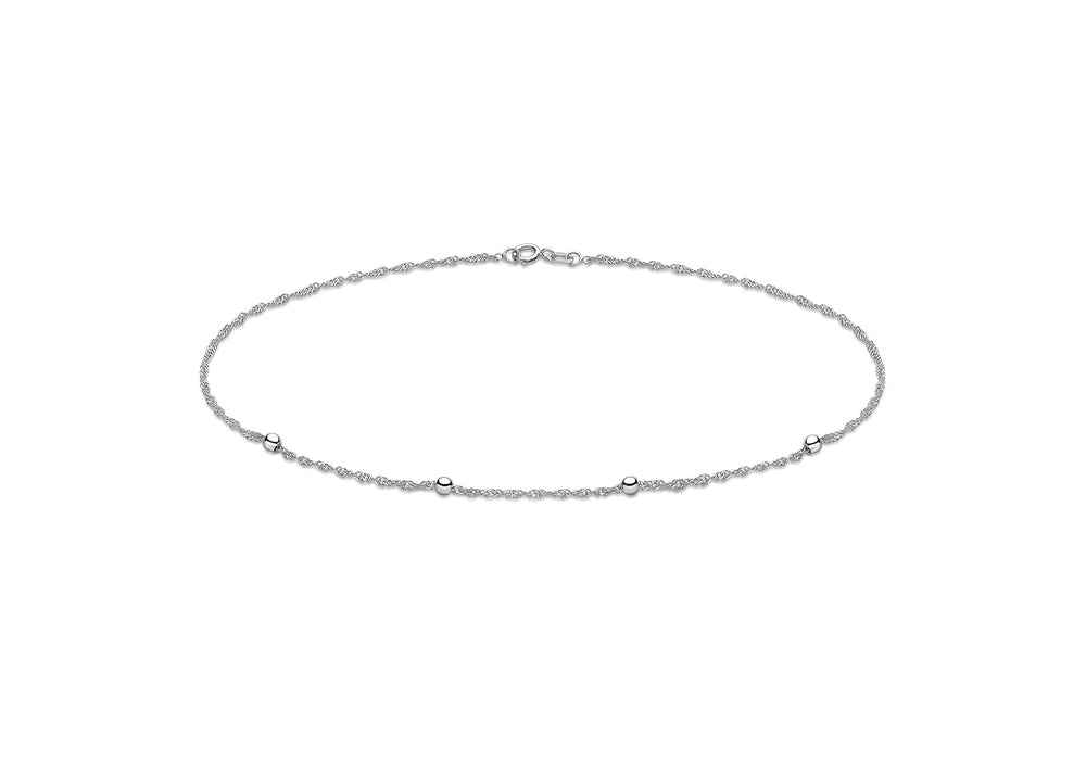 9ct White Gold Twist Curb Chain & Balls Anklet 25.5m/10"9