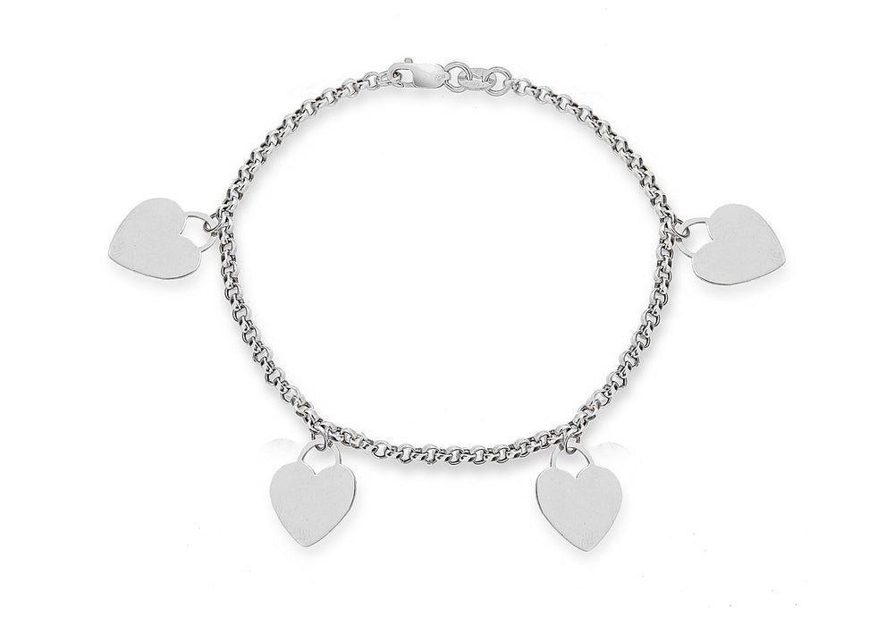 9ct White Gold Four Hearts Belcher  Bracelet