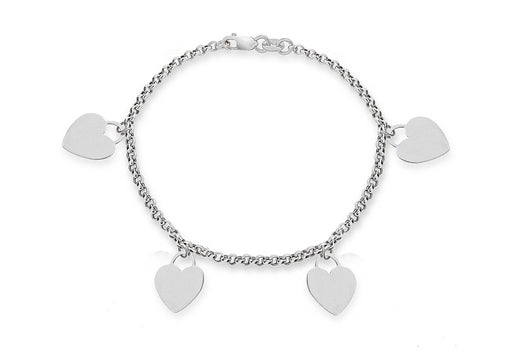 9ct White Gold Four Hearts Belcher  Bracelet