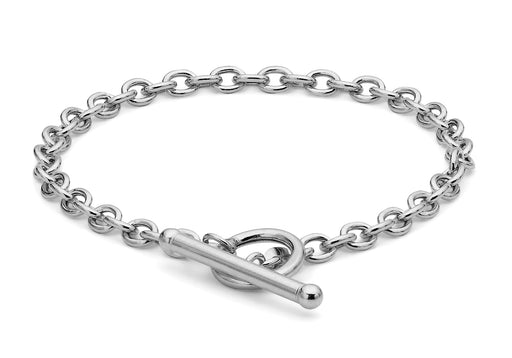 9ct White Gold 4mm Oval Link Belcher  T-Bar Bracelet 18m/7"9