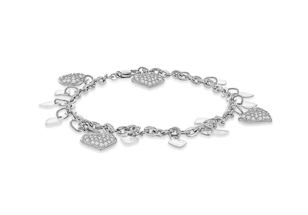 9ct White Gold Hearts and Charms Bracelet