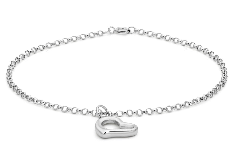 9ct White Gold 11mm x 10mm Heart Charm Round Belcher  Chain Bracelet 18m/7"9