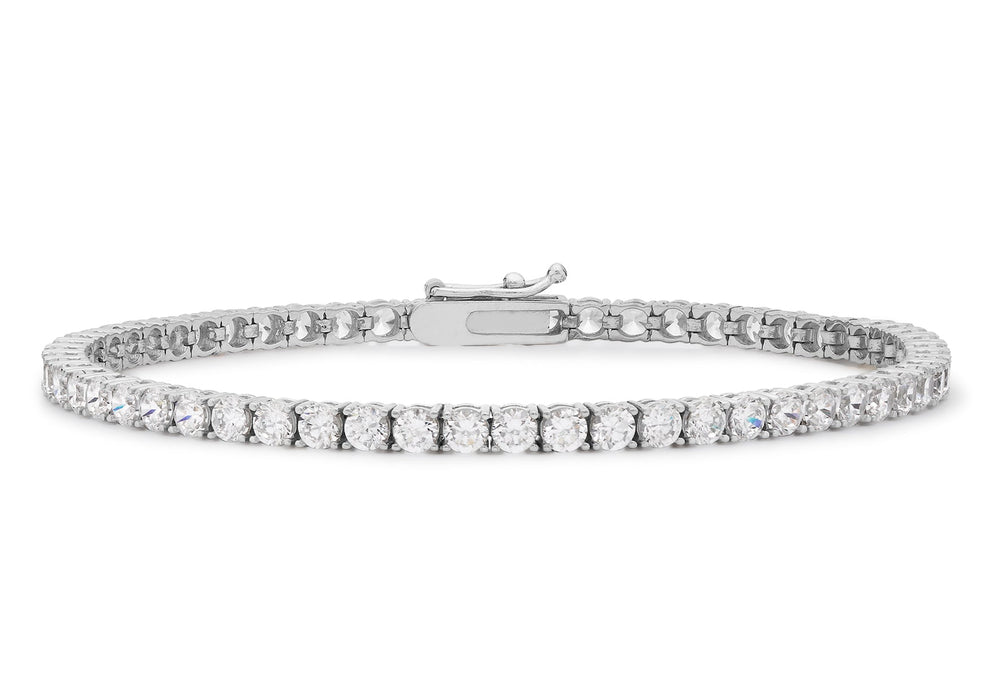 9ct White Gold 3mm Round Zirconia  Tennis Bracelet 19m/7.5"9