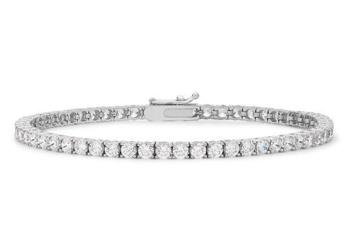 9ct White Gold 3mm Round Zirconia  Tennis Bracelet 19m/7.5"9