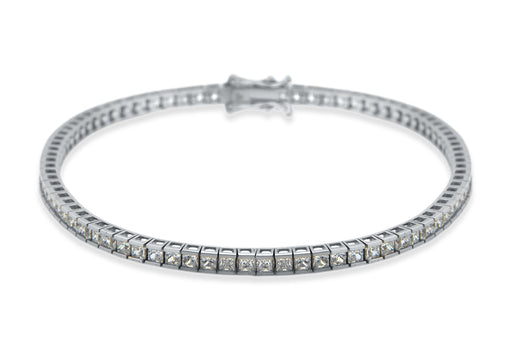 9ct White Gold 2mm Square Zirconia  Tennis Bracelet 19m/7.5"9