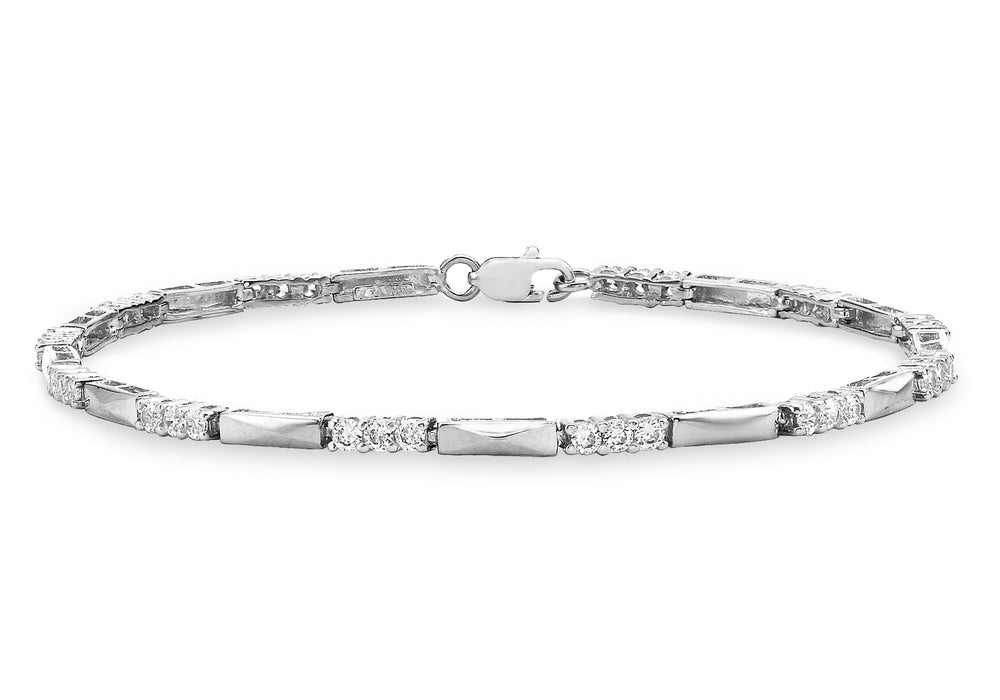 9ct White Gold Zirconia Bar Link Bracelet 