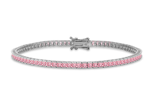 9ct White Gold 2mm Square Pink Zirconia  Tennis Bracelet 19m/7.5"9