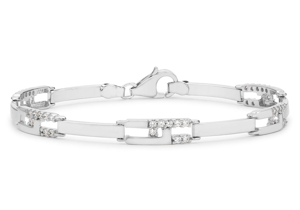 9ct White Gold Zirconia  Rectangular Link Bracelet 19m/7.5"9