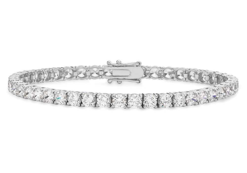 9ct White Gold 4mm Round Zirconia  Tennis Bracelet 19m/7.5"9