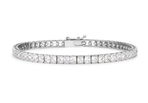 9ct White Gold 3.5mm Square Zirconia  Tennis Bracelet 19m/7.5"9