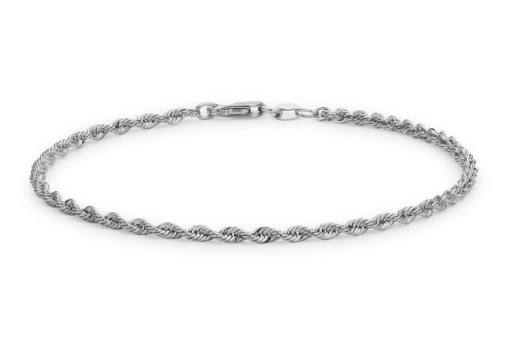 9ct White Gold 30 Hollow Diamond Cut Rope Bracelet 18m/7"9