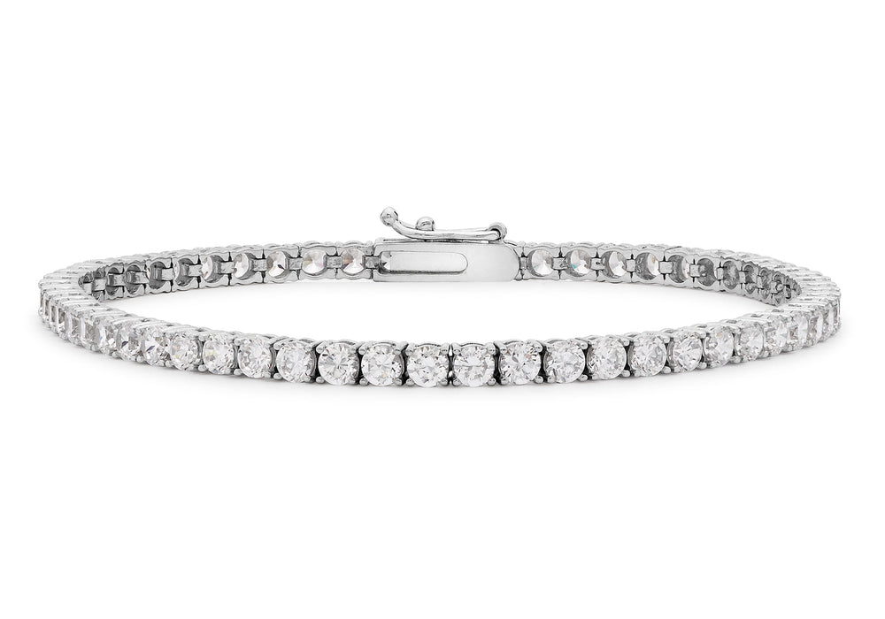 9ct White Gold 2mm Round Zirconia  Tennis Bracelet 19m/7.5"9